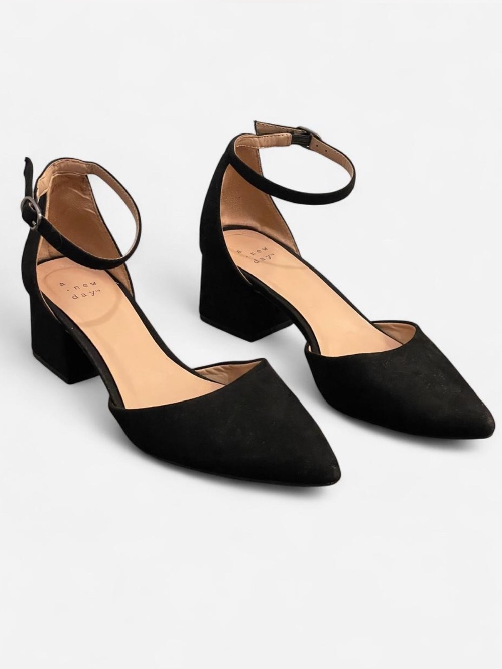 a new day Black Ankle-Strap Pointed-Toe Block Heels